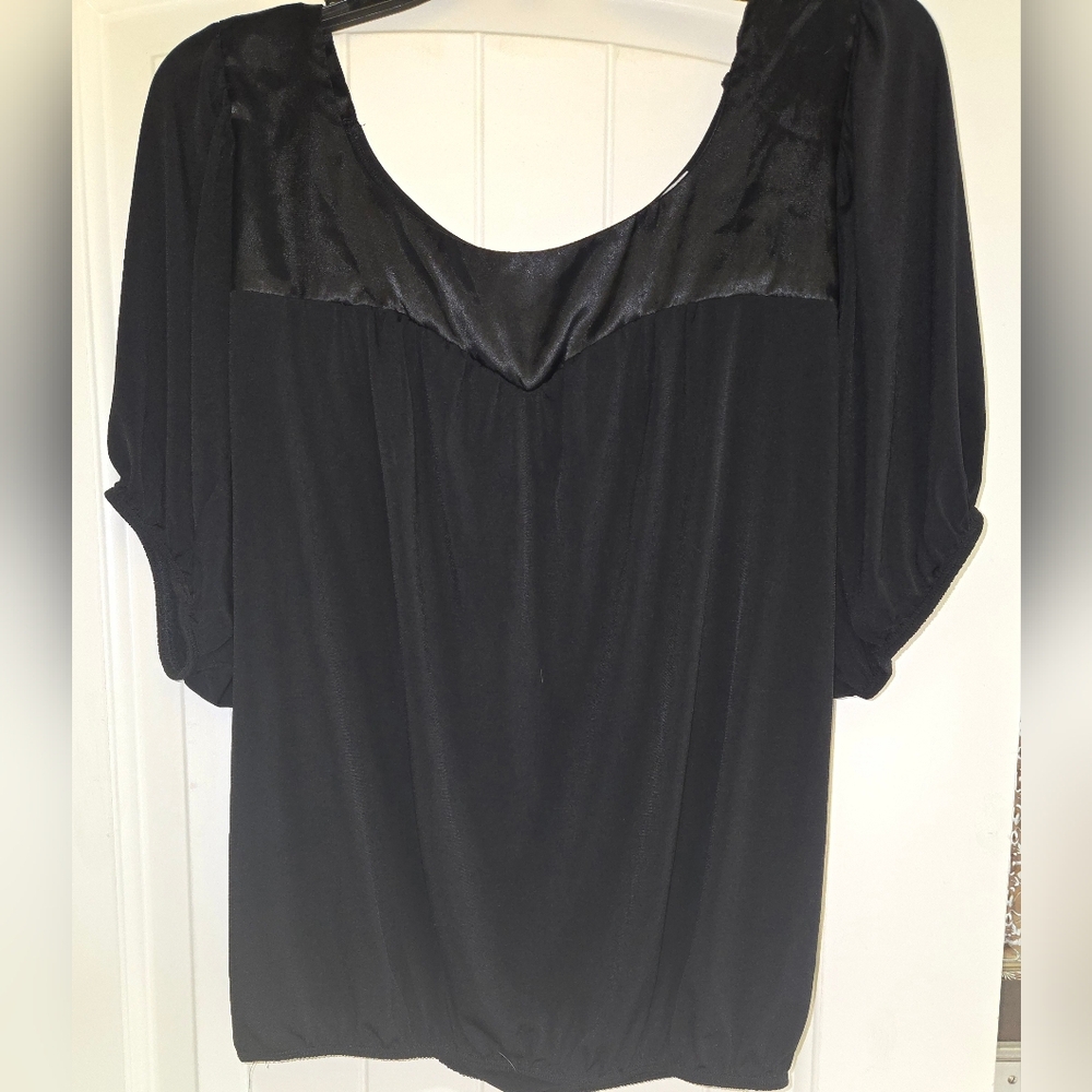 Elegant Black Blouse with Satin Detail. NWOT.